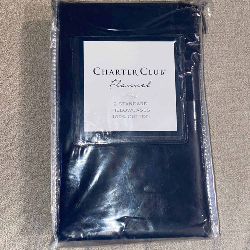 Charter Club Flannel 2 Standard Pillowcases 100% Cotton Navy Blue